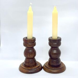 Vintage Hand Turned Wood Candle Holders Candle Sticks made in the Philippines